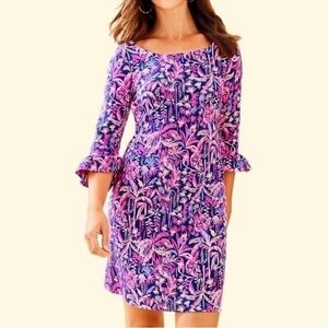 Lilly Pulitzer Sophie ruffle dress bright navy swing of things size medium NWOT
